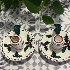 Festive Holly Candle Holders